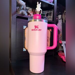 Stanley Flamingo Pink 40oz with bunny straw topper